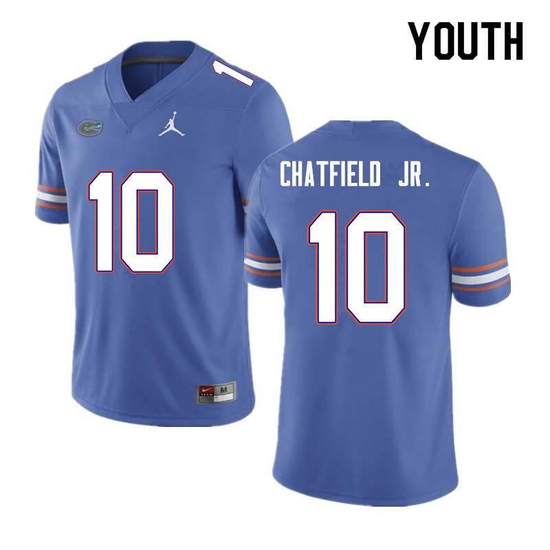 Youth NCAA Florida Gators Andrew Chatfield Jr. #10 Stitched Authentic Nike Blue College Football Jersey WOR1865JI